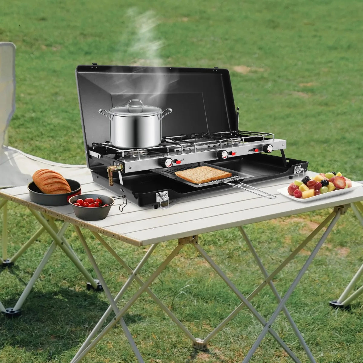 Camping Stove, Campfire Grill, Portable Folding BBQ Grill, Outdoor Cooking Stove, Lightweight Handheld, Durable Cold-Rolled Steel, Rust Resistant, Easy Carry, No Assembly Needed, Ideal for Camping Picnic Hiking