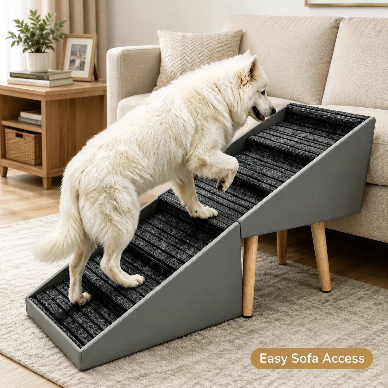 6 Step Dog Stairs Pet Ramp for Bed and Sofa Foldable Ottoman Non-Slip Steps for Small, Medium, Large Dogs Indoor Furniture Access