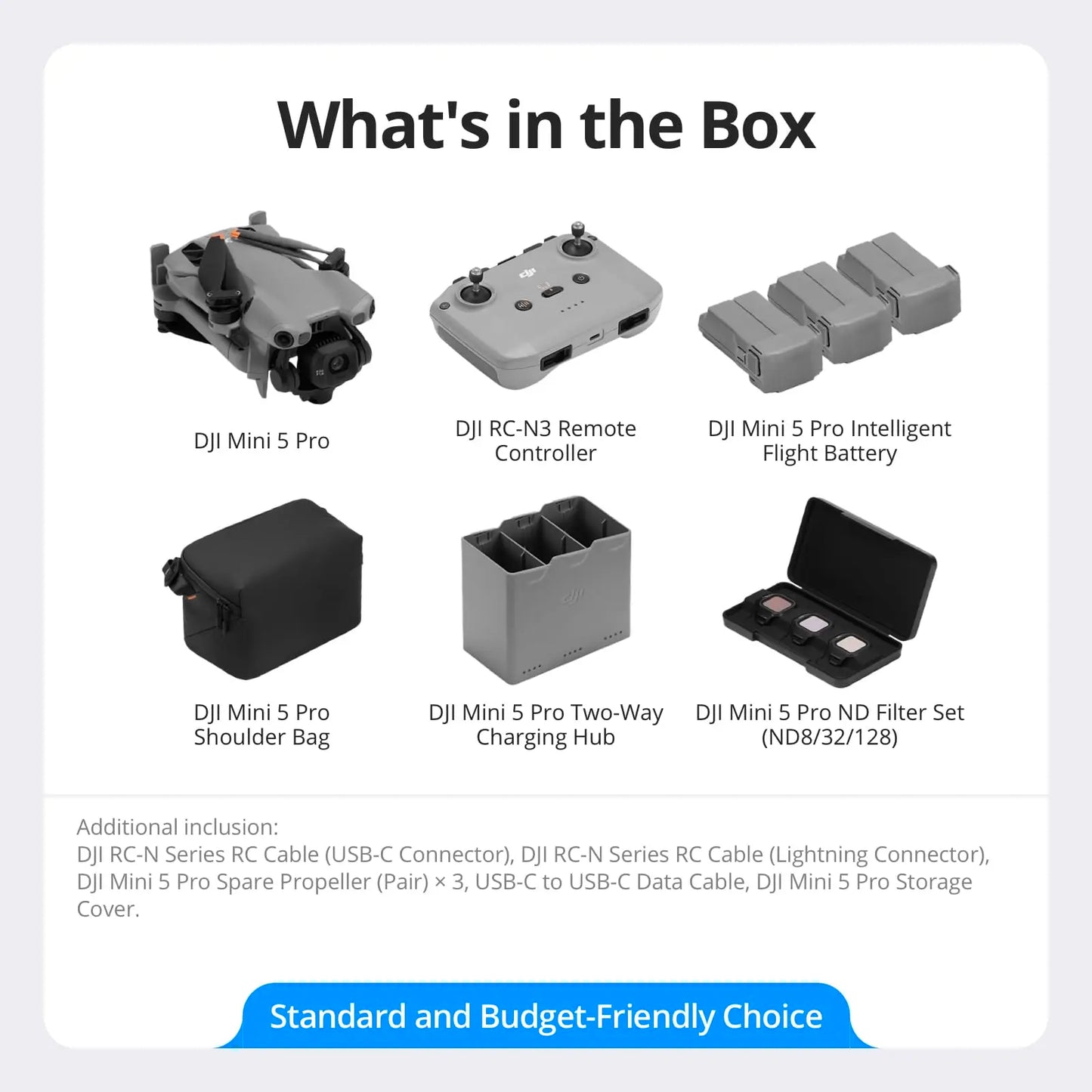Mini 5 Pro Drone Fly More Combo DJI RC-N3 Drone Vlog with Camera 1-Inch CMOS 4K Drone for Beginners Active Track 360° 225° Gimbal Rotation 3 Batteries