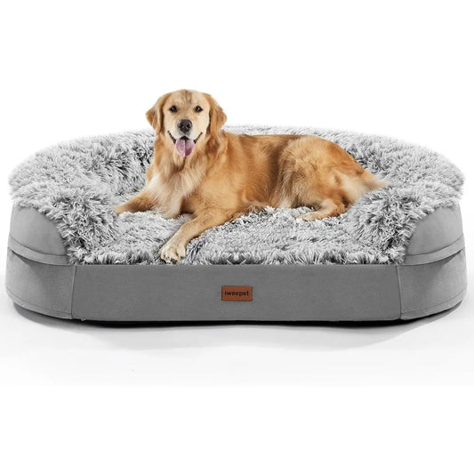 3.7 Inch Thick Orthopedic Dog Bed for Large Dogs, Egg-Crate Foam, Removable Washable Cover, Waterproof Lining