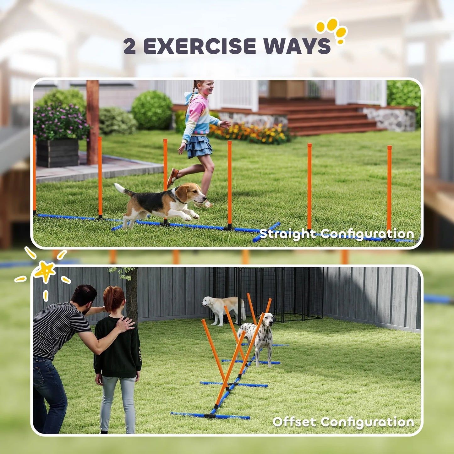 Dog Agility Training Equipment Adjustable Weaves Poles, Orange