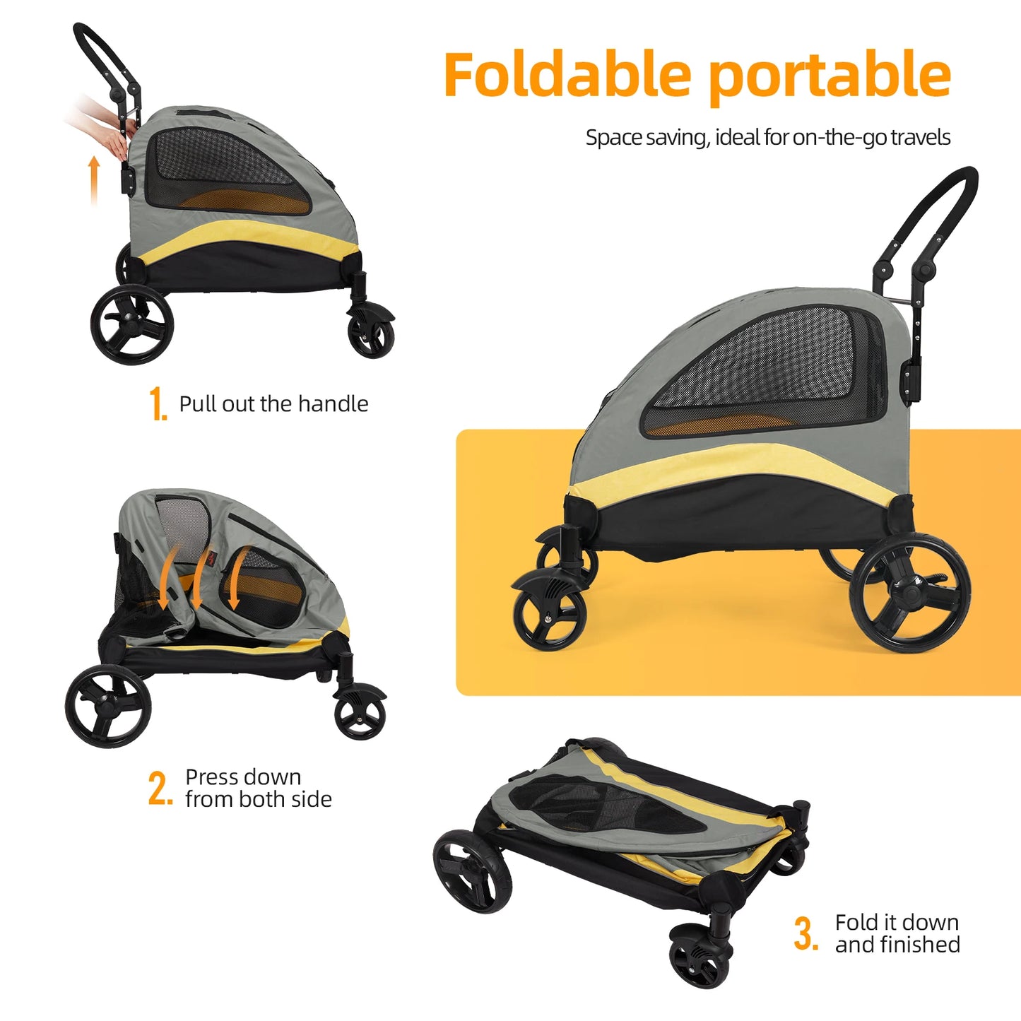 M-XL Dog Stroller Ultra-large 4 Wheels Pet Jogger Wagon Foldable Cart Travel Trolley Outdoor Animal Carrier Load Up To 55 kg