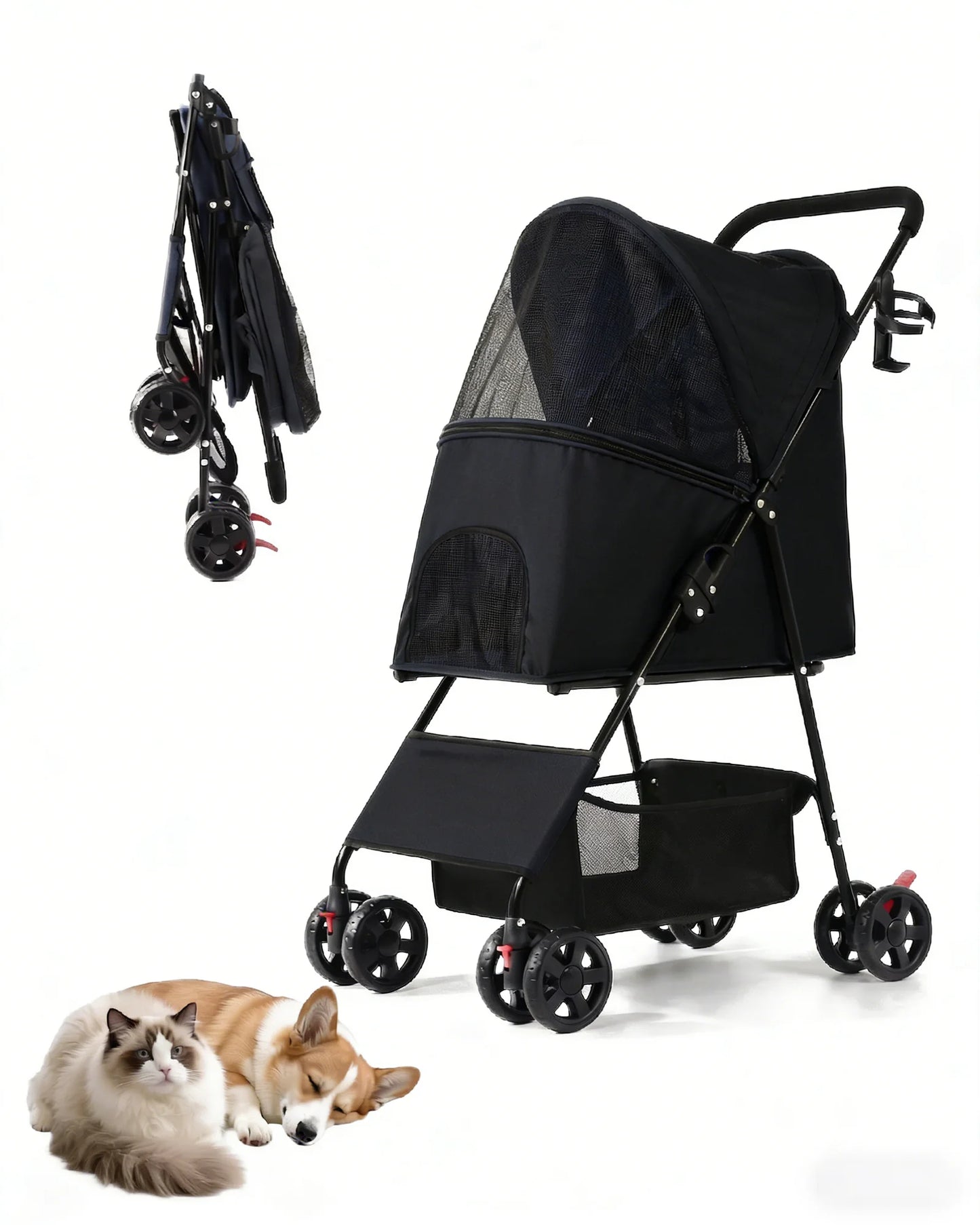Foldable Pet Stroller Lightweight 4 Wheel Dog Stroller for Small Dogs Cats Portable Travel Pet Cart with Breathable Mesh
