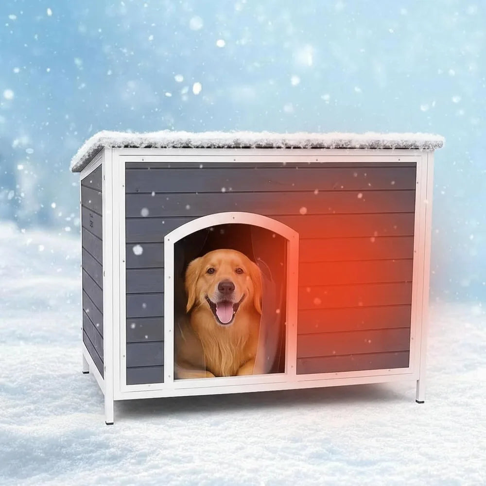 Large Outdoor Wooden Dog House for Medium to Large Dogs | Weatherproof Asphalt Roof, Chew-Resistant Frame, Indoor/Outdoor