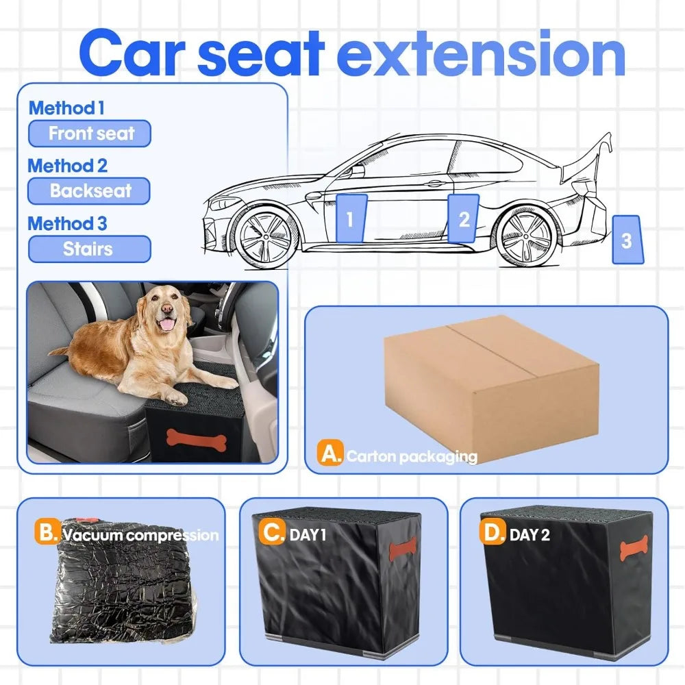 Front and Back Seat Extender for Dogs, Hard Bottom Dog Ramp Stairs for Car, Bed, Sofa or Car Accessories, Black