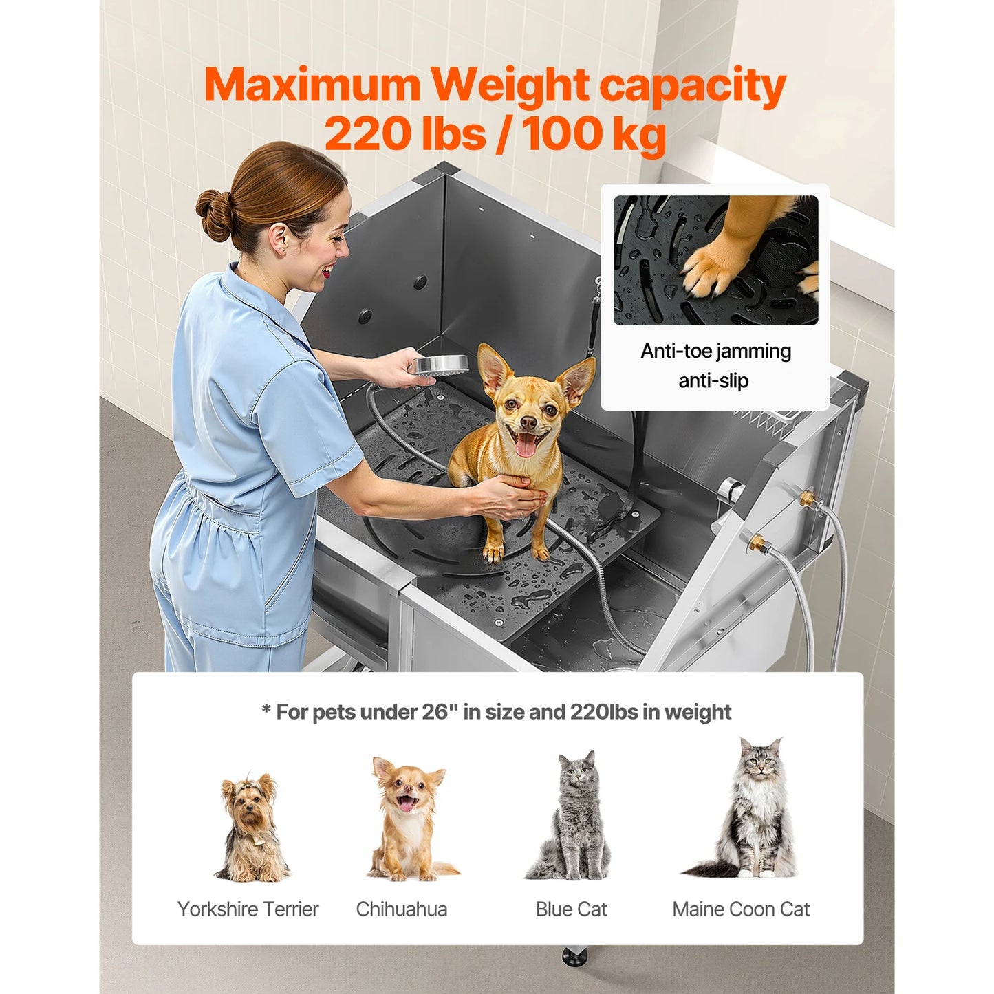 Stainless Steel Dog Washing Station 38in Pet Grooming Tub w/ Storage Stairs Faucet & Showerhead&Soap Holder Dog Bathtub