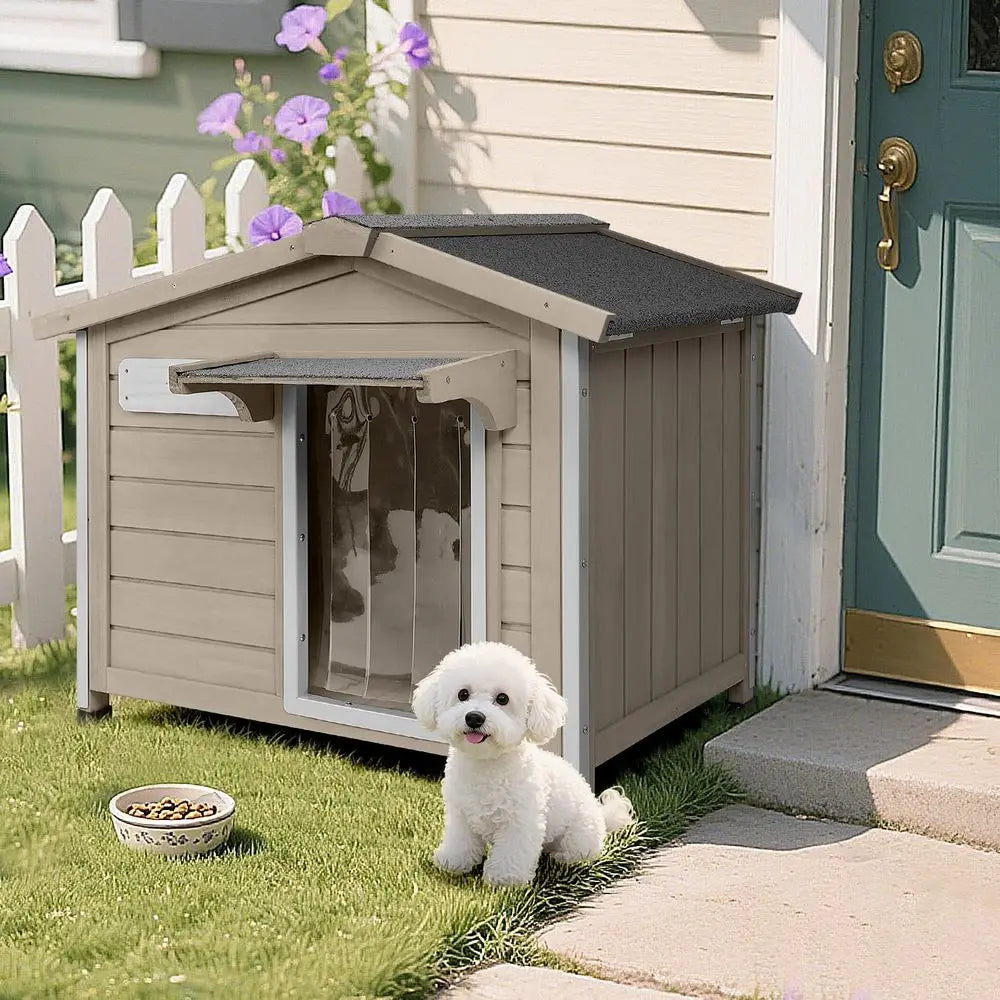 Indoor/Outdoor Dog House with Chew-Resistant, Weatherproof Roof, Window for Small to Medium Dogs