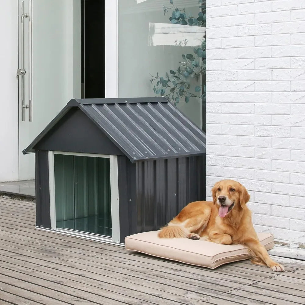 34 X 38 X 35 Inch Metal Dog House, Indoor Outdoor Doghouse for Medium Large Dogs, Weatherproof Puppy Shelter, Sturdy and Long-Lasting