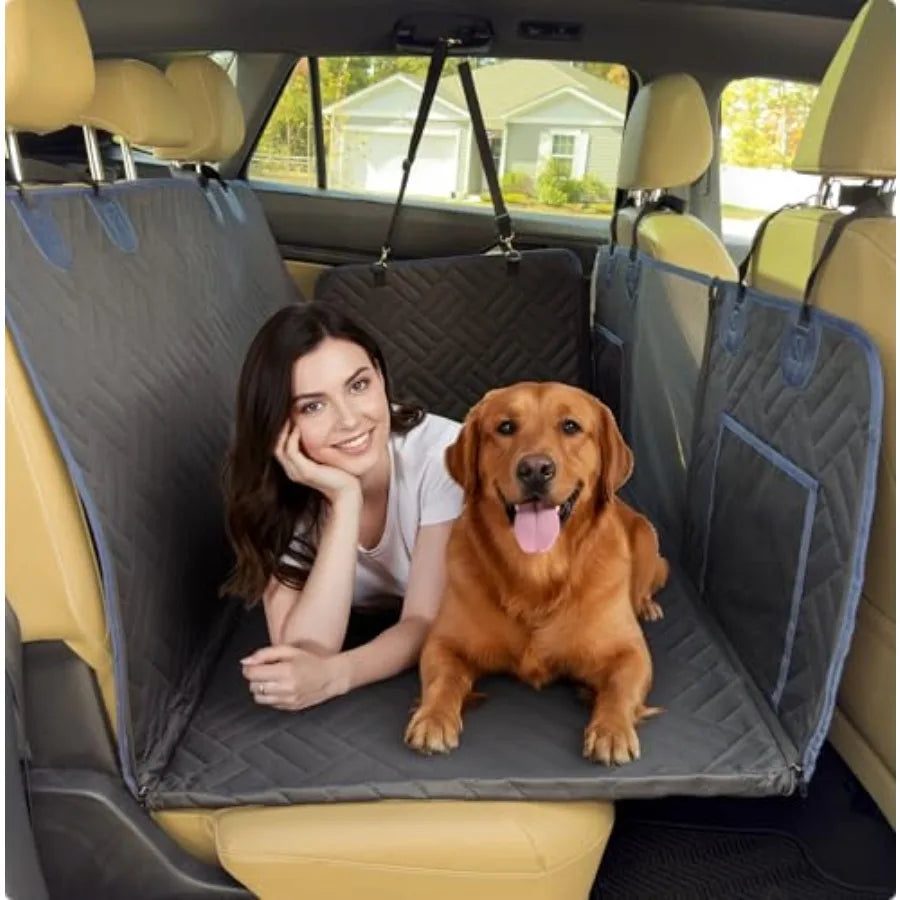 Dog Seat Cover for Back Seat Hard Bottom XL Backseat Extender for Large Dogs +420 lbs Waterproof Dog Car Hammock with Door Protector