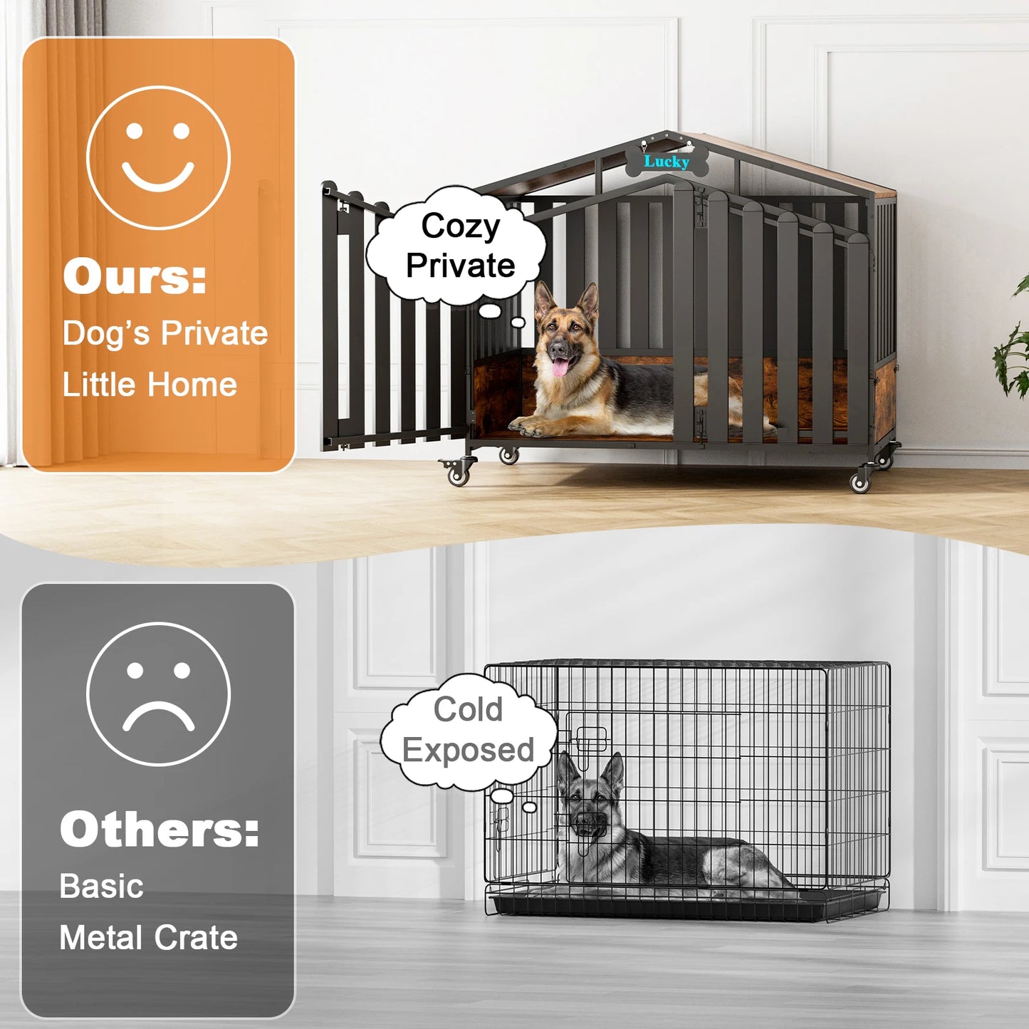 31"/41"/48“ XL Heavy Duty Dog Crate Furniture with Wheels, Dog Crates for Large Dogs Extra-Wide Thick Steel Plates for Chew Resistance