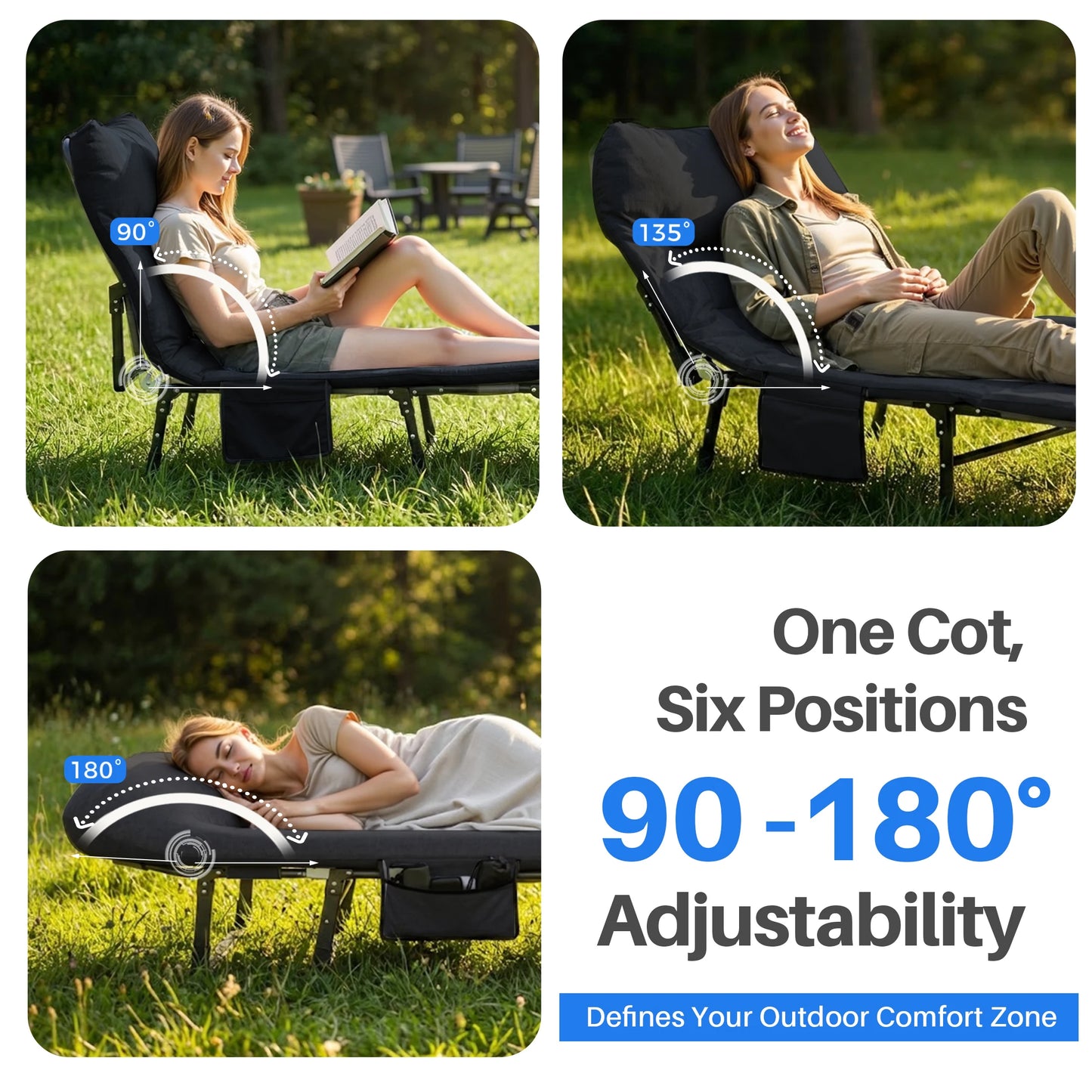 Folding Camping Makeshift Bed with Mattress, Lightweight Adjustable Camping Bed Supports 450 lbs Camping Cot with Carry Bag 6 Angle Camping Bed for Camp Outdoor