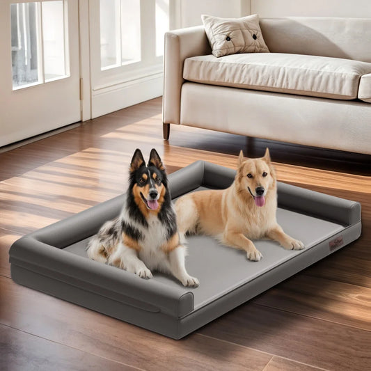 Extra Large Orthopedic Dog Bed Bolster Microfiber Leather Pet Dog Sofa Waterproof Couch Calming Bed with Removable Cover