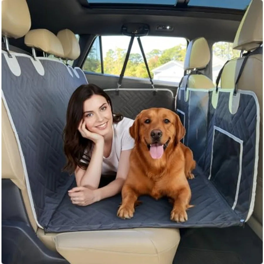 Dog Seat Cover for Back Seat Hard Bottom XL Backseat Extender for Large Dogs +420 lbs Waterproof Dog Car Hammock with Door Protector