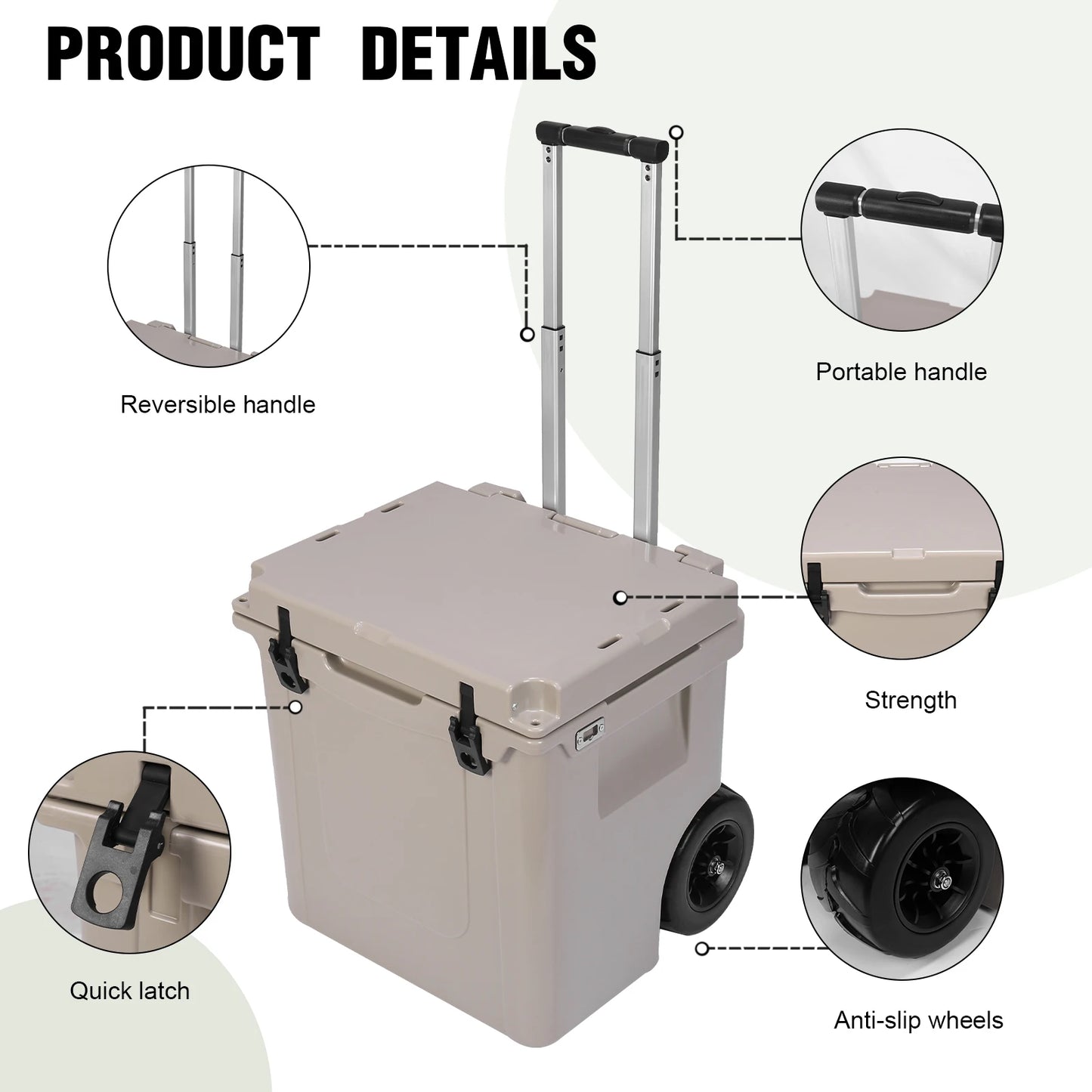 5L Insulated Ultra-Light Wheeled Hard Cooler with Wheels and Handle with Leak-Proof Tight Latches for Beach Camping Picnics More