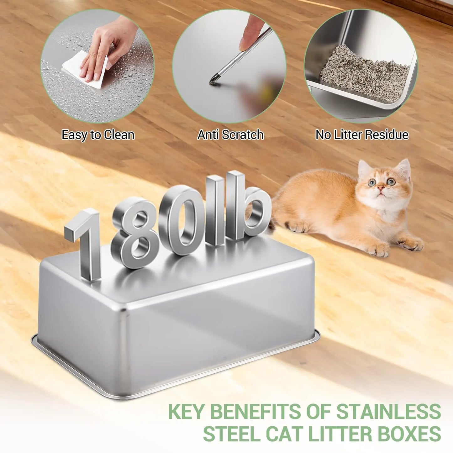 Stainless Steel Covered Cat Litter Box with Lid, Large Enclosed Metal Litter Box with Top Entry & Front Entry