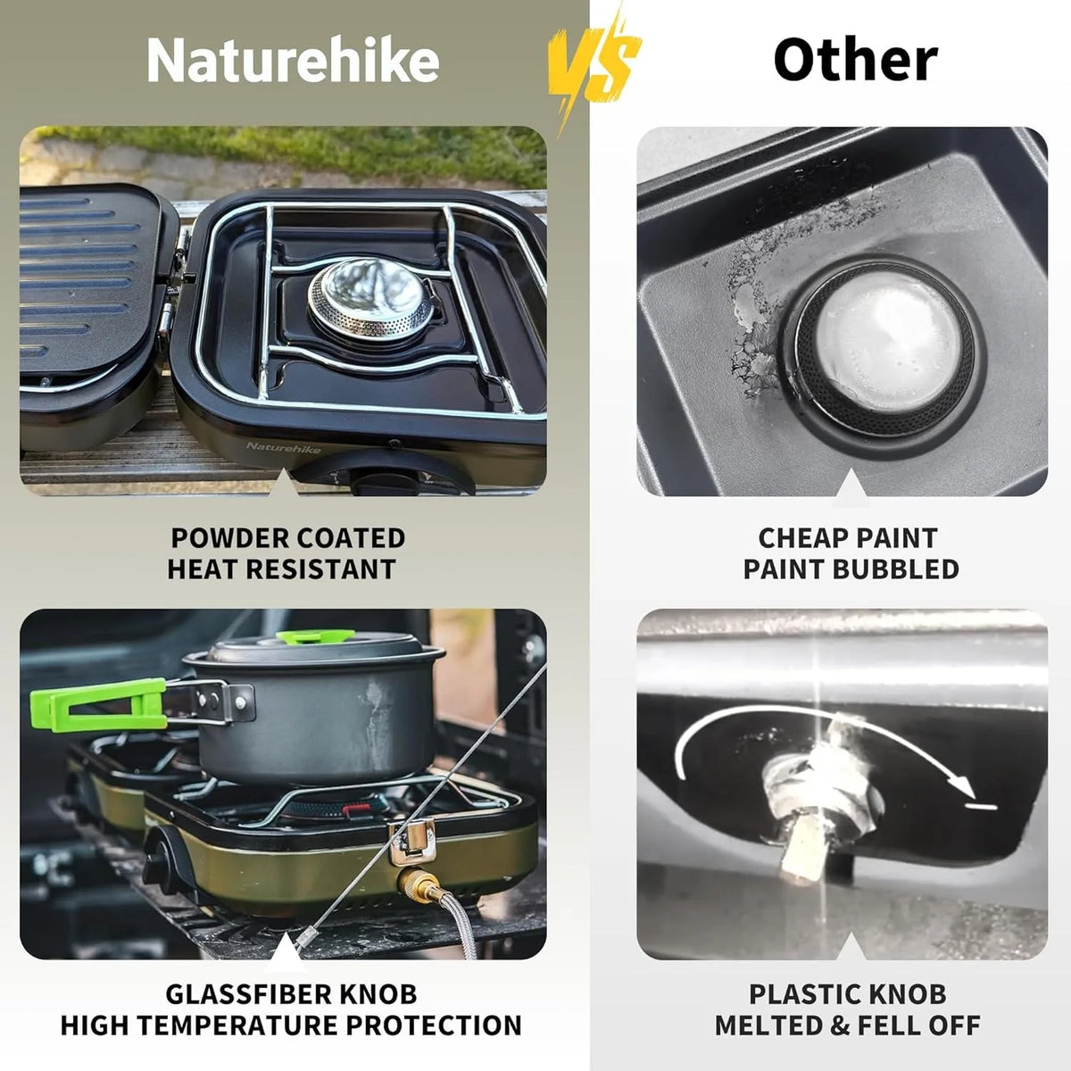 Camping Stove 2 Burner Portable High Firepower Folding Camping Gas Burner with Griddle Outdoor Picnic Cooking Set Gas Stove