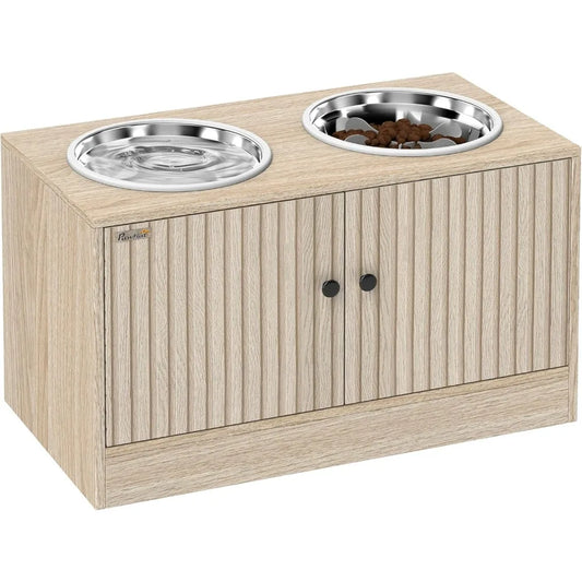 Elevated Dog Bowls with Storage Cabinet, Raised Dog Bowl Stand, Pet Feeding Station with Slow Feeder & Non-Slip, for Large Pets