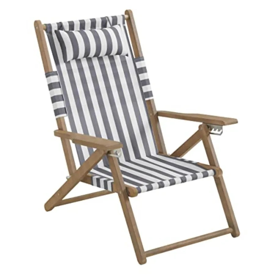 Beach Chair - Outdoor Weather-Resistant Wood Folding Chair With Backpack Straps - 4-Position Reclining Seat - Beach Essentials