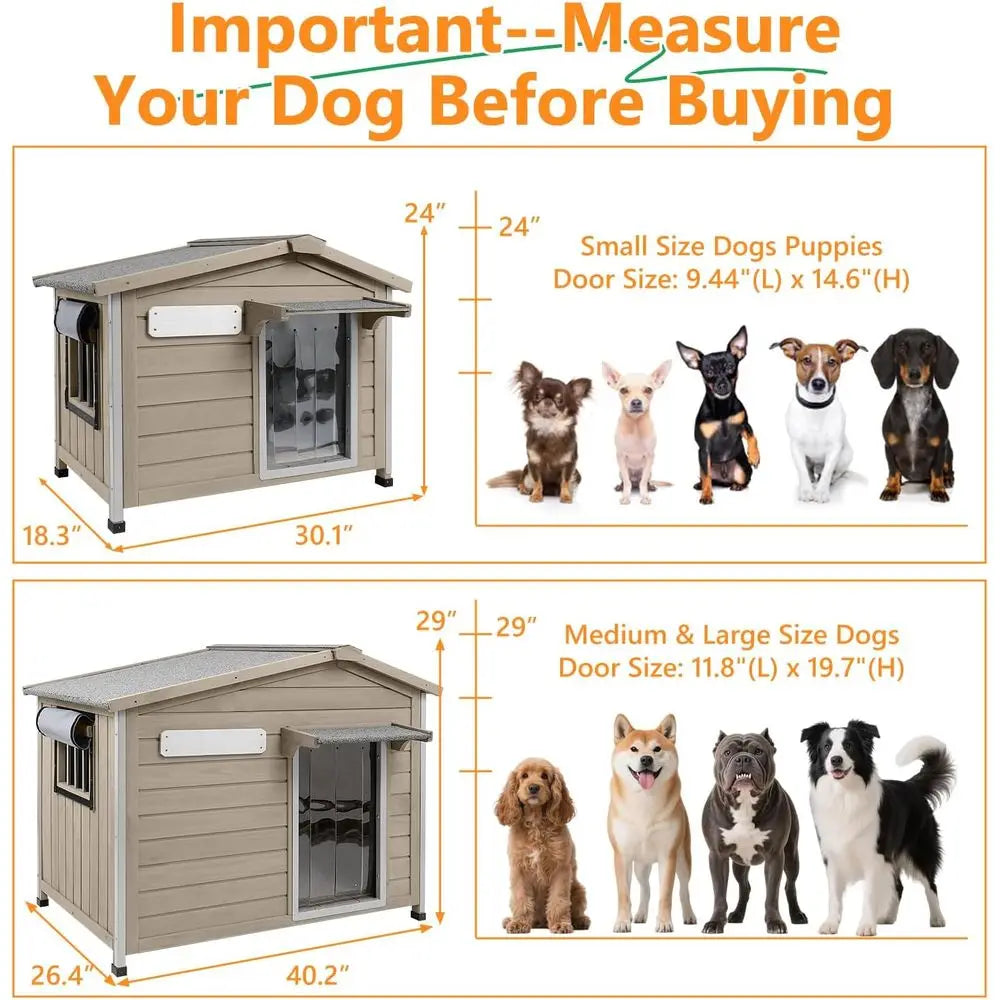 Indoor/Outdoor Dog House with Chew-Resistant, Weatherproof Roof, Window for Small to Medium Dogs