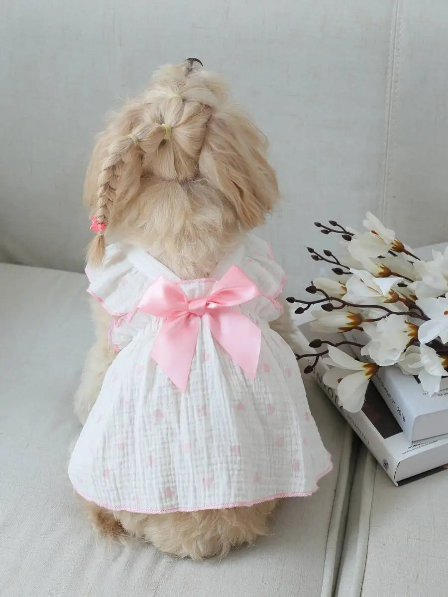 Valentine's Day 1pc Heart Print Bow Decor Pet Dress For Dog For Summer