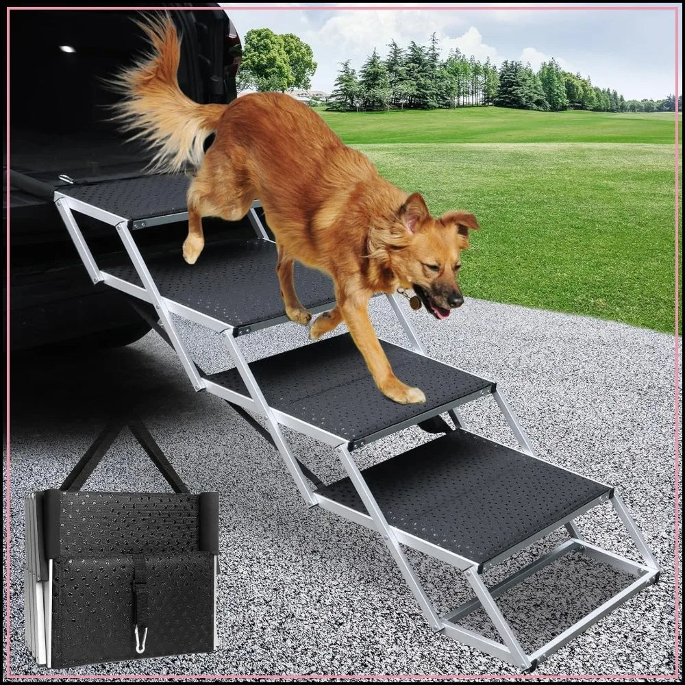4-Step Folding Dog Stairs for Car, Aluminum, Supports Up to 250 Lbs