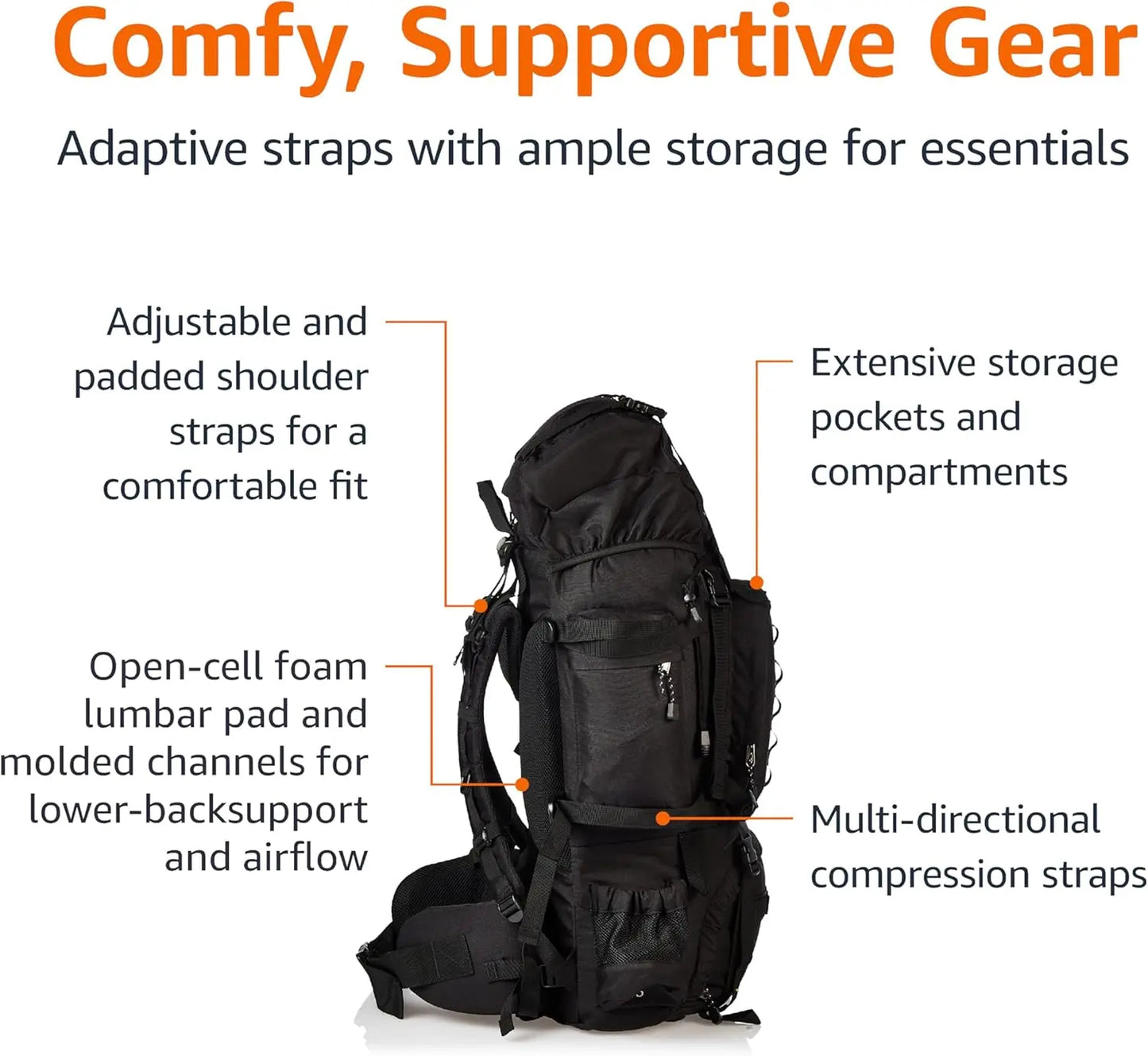75L Internal Frame Hiking Backpack, Adjustable Straps, Rainfly & Waterproof Cover Included