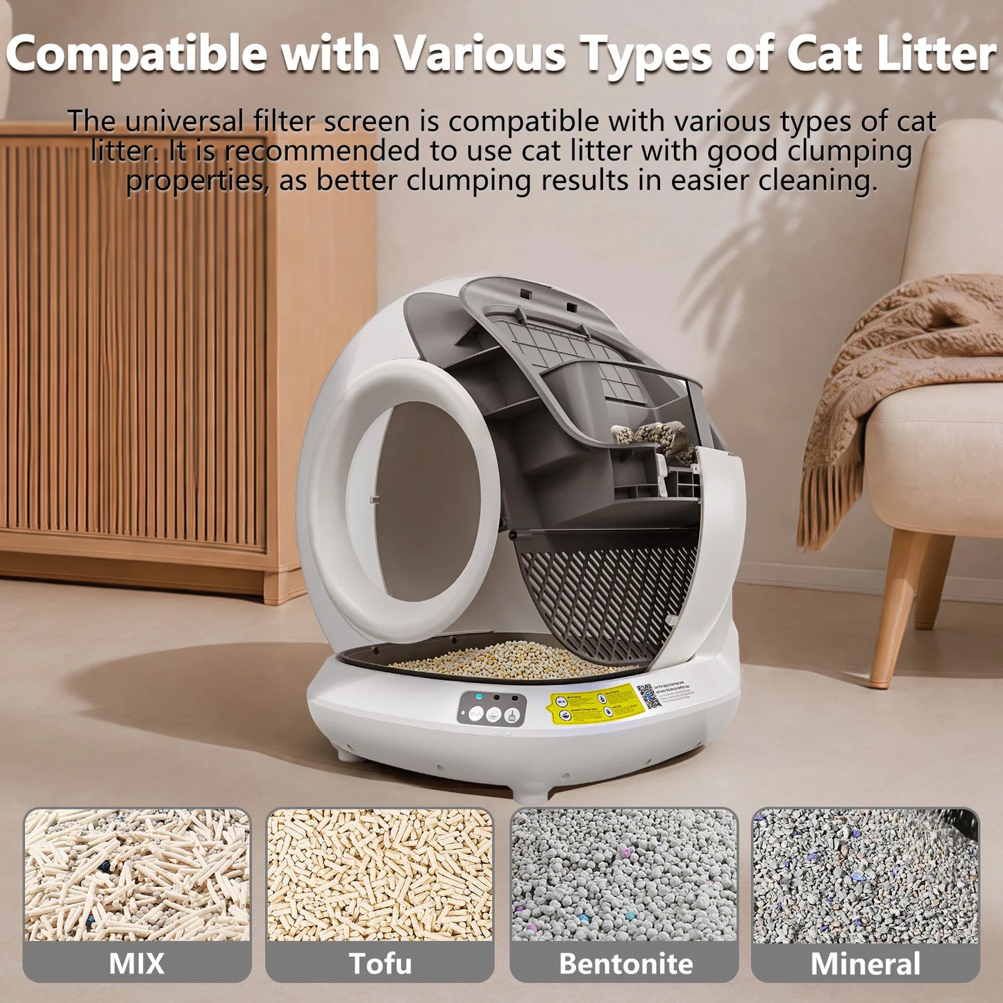 Smart Self-Cleaning Cat Litter Box With App Control, Only Supports 2.4G WiFi, 78L Capacity, Includes Trash Bags, 4 Sets Of Gravity Sensors For Cat Safety Compatible With Tofu & Mixed Litters, Automatic Cat Litter Box