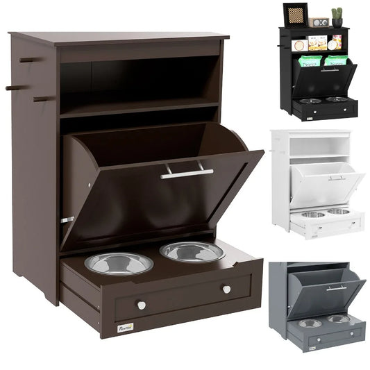 Pet Feeder Station Dog and Cat Food Storage Feeding Station Food Cabinet