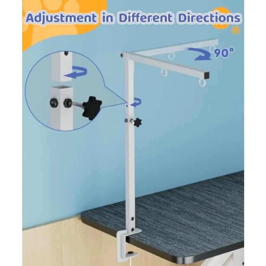 Dog Grooming Arm with Clamp for Large Dog Adjustable Height to 33" and Width to 43" Pet Grooming Table Arm with 2 Loop Noose