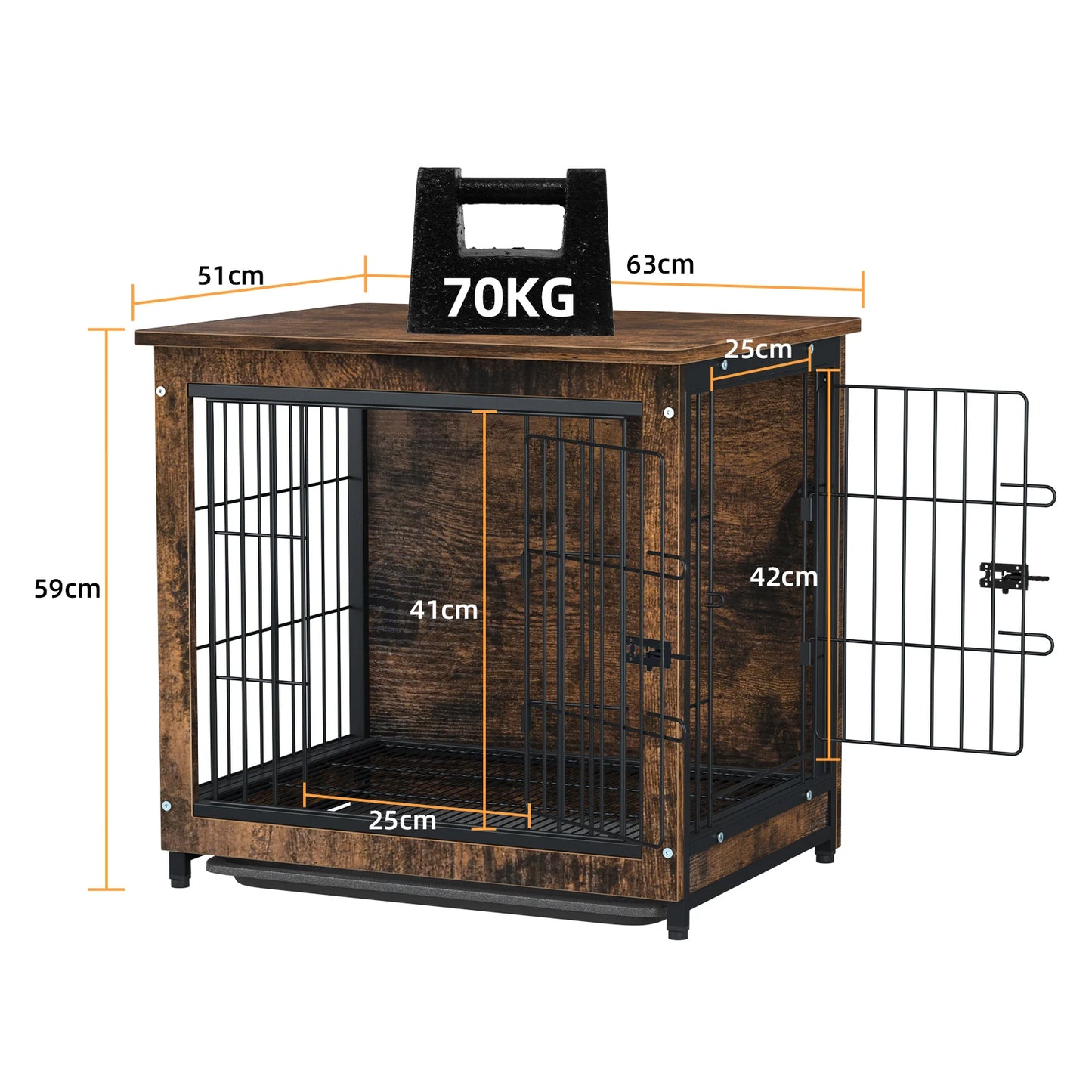 Modern Furniture Dog Cage, Pet Crate End Table, Indoor Wooden Kennel with Double Doors & Removable Tray for Small/Medium Dogs