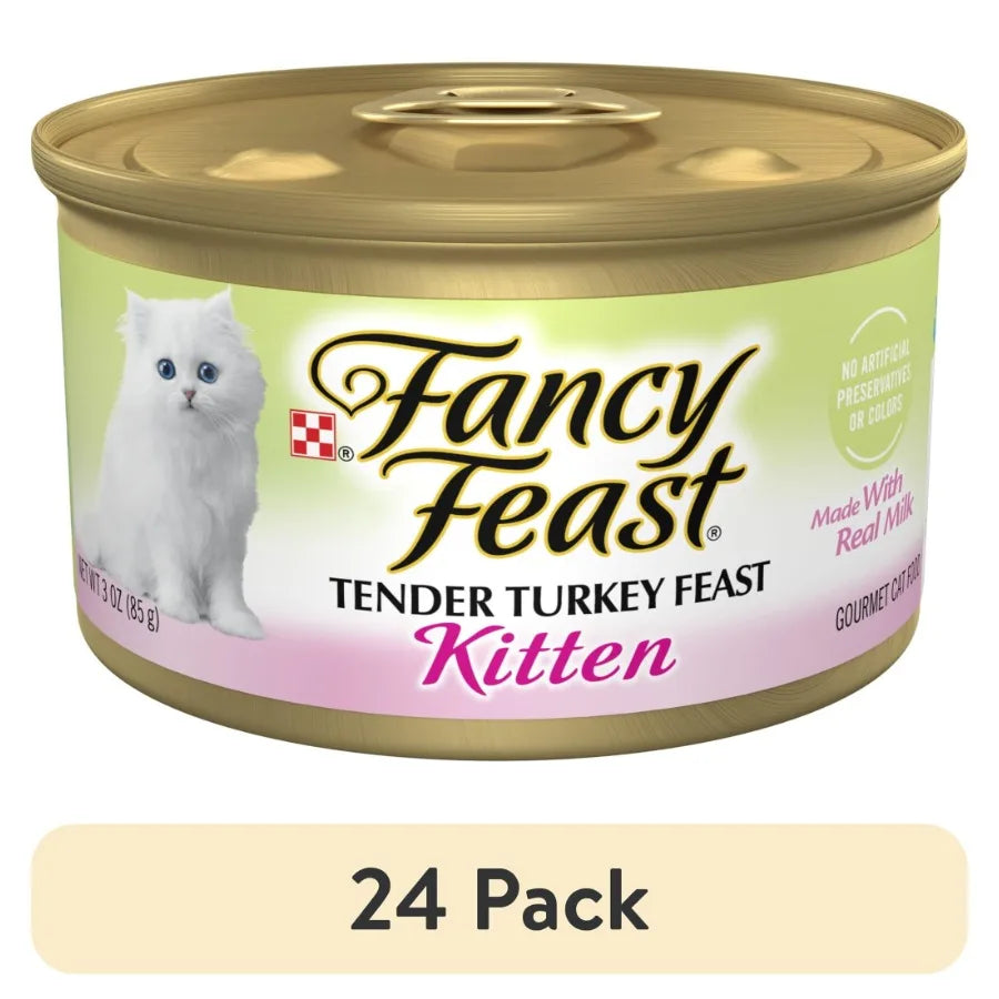 24 pack Kitten Food, Wet Cat Food, Tender Turkey Feast, 3 oz Can