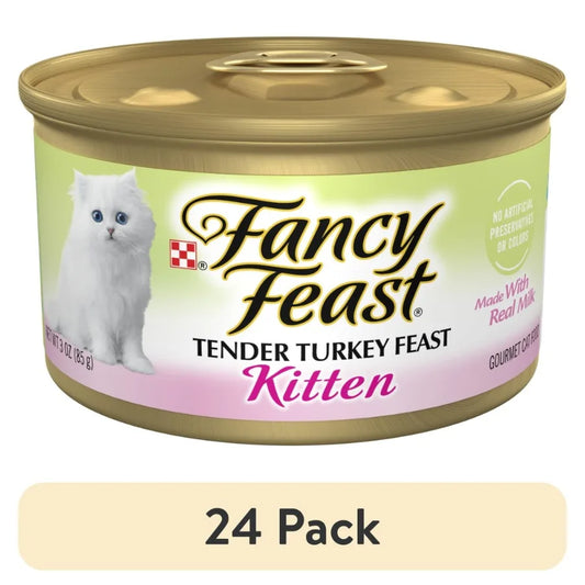 24 pack Kitten Food, Wet Cat Food, Tender Turkey Feast, 3 oz Can
