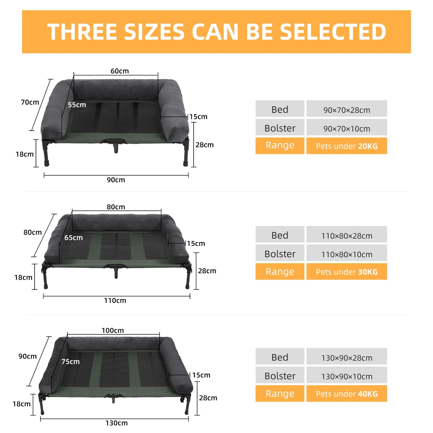 L-2XL Outdoor IndoorElevated Dog Bed for Large Sized Dog Cooling Raised Cot Pet Hammock Bed with Detachable Plush Bolster Breathable Mesh