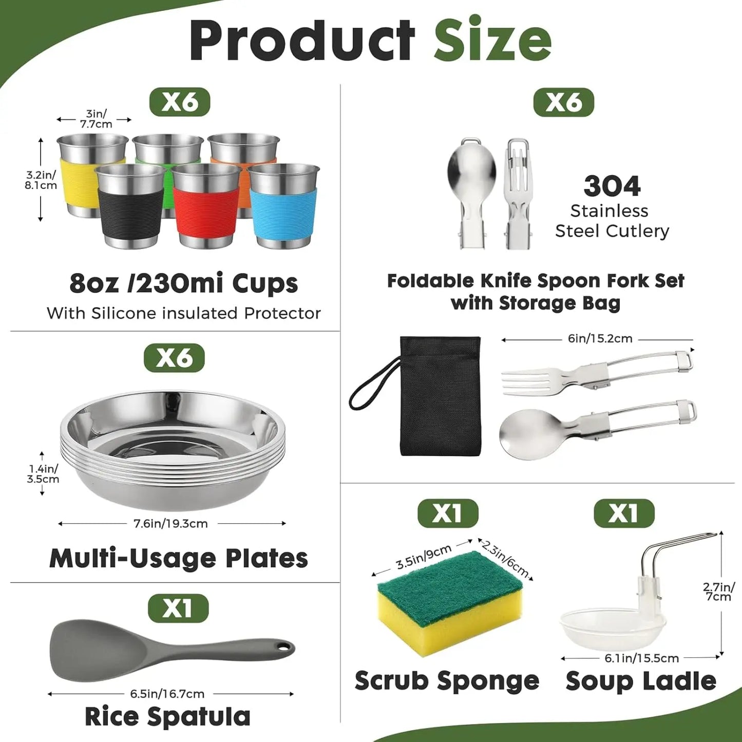 27pcs Camping Cooking Set for 2-4 People, Portable Cookware Set with Kettle, Pots & Pans, Stainless Steel Utensils, Plates, Dish, Cup