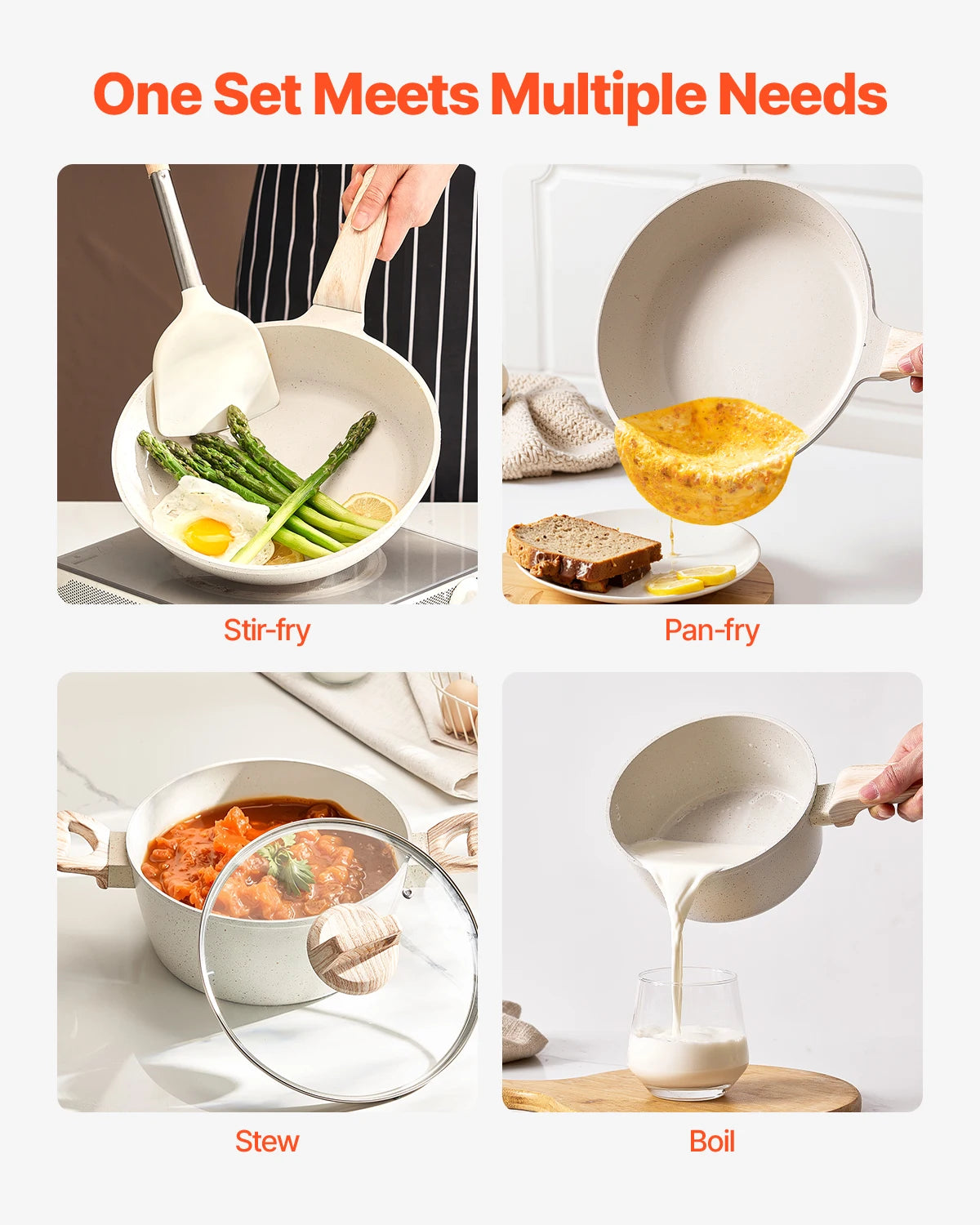 SucceBuy 17 Piece Pots and Pans Set Granite Nonstick Cookware Set Induction Cookwares Kitchen RV Cooking Sets with Pan Protector