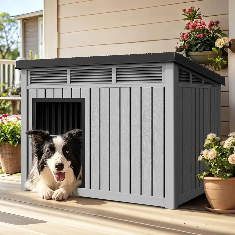 Indoor/Outdoor Dog House with Illuminated Roof, Waterproof & Ventilated, Suitable for Small to Medium Dogs, Easy Clean Gray Kennel