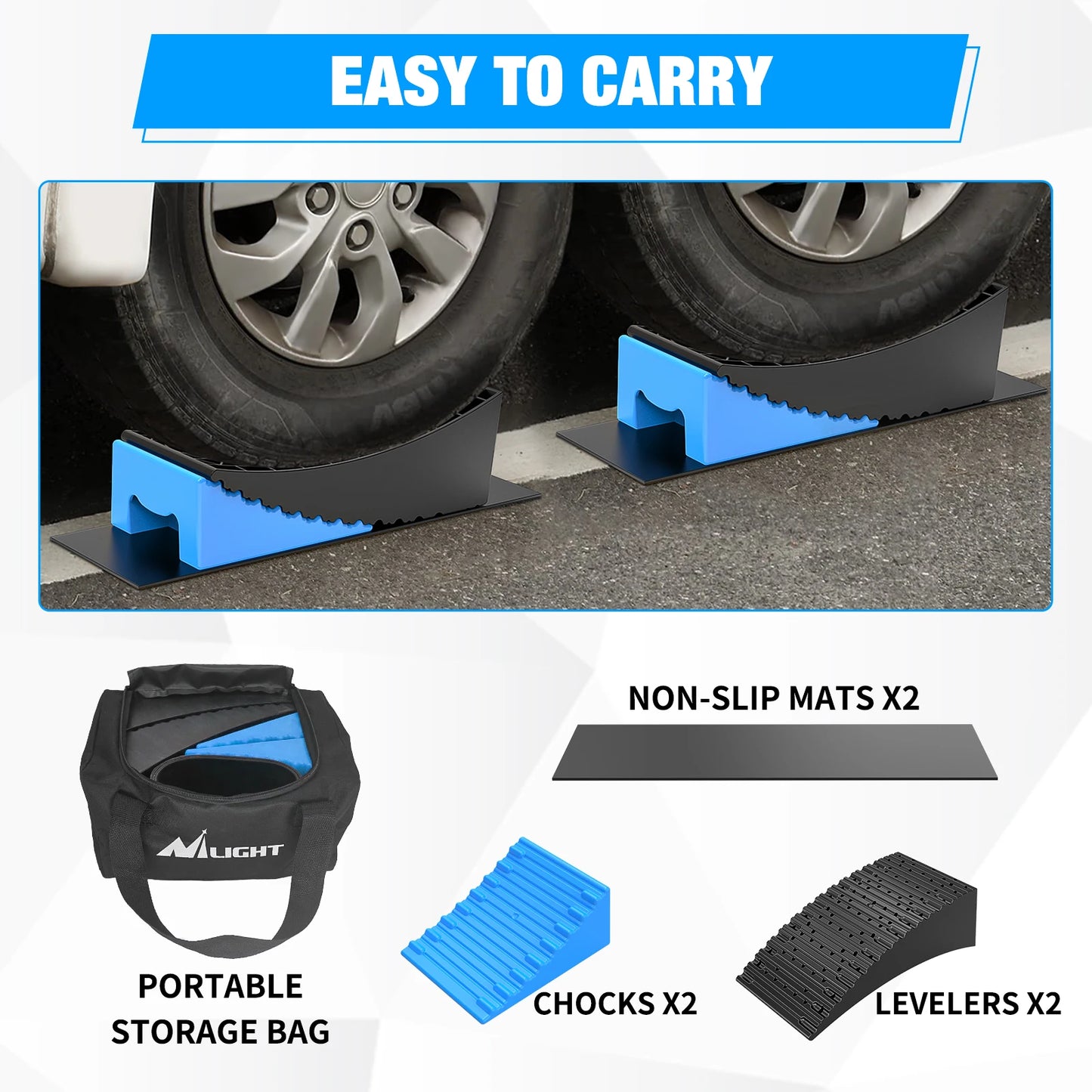 RV Leveler - 2 Pack Camper Leveling Blocks Ramp Support Dual Axles, Up to 35,000 lbs, Fast RV Accessories Leveling System for Travel Trailer, Motorhome