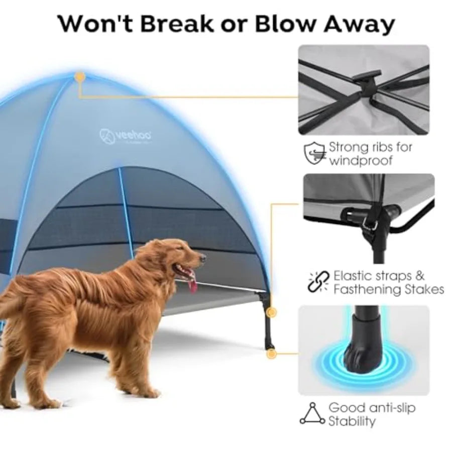 Outdoor Dog Bed with Canopy, Cooling Elevated Pet Cot with Removable Shade, Non-Slip Feet, Raised Dog Cot for Large Dogs
