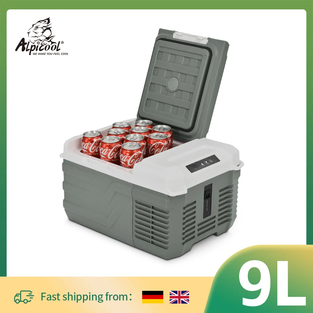 9L Portable Refrigerator 12V/24V Small Car Fridge 100V~240V AC Electric Cooler Plug in Mini Freezer for Camping