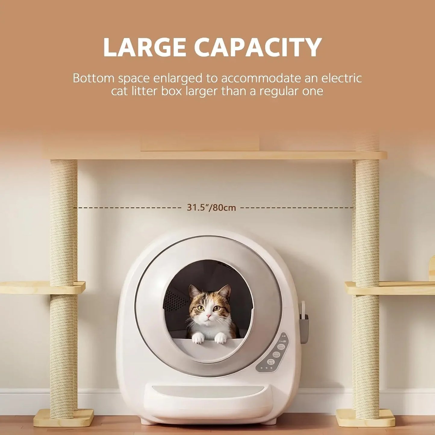 60" Solid Wood Cat Tower for Heavy Cats, Space-Saving with Litter Box Area, Multi-Level for Indoor Multi-Pet Homes