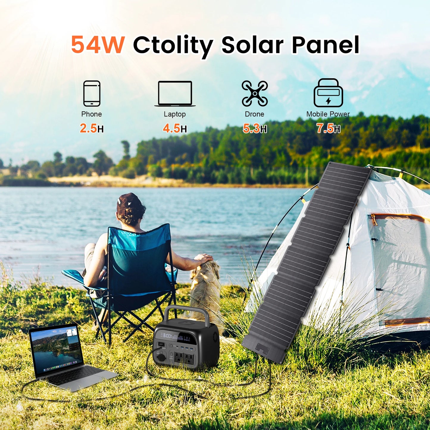 54W Portable Solar Panel 20.5V Foldable Solar Charger for Power Bank Phone Laptop for Camping Hiking RV Trip Phone