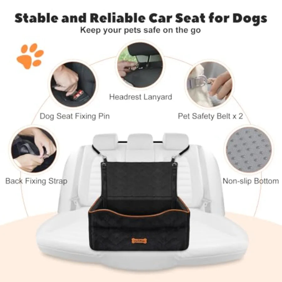Dog Car Seat Dog Booster Seat Under 50lbs or 2 Dogs Washable Pet Car Seats with 2 Safety Easy Dogs Sofa Bed Cushion