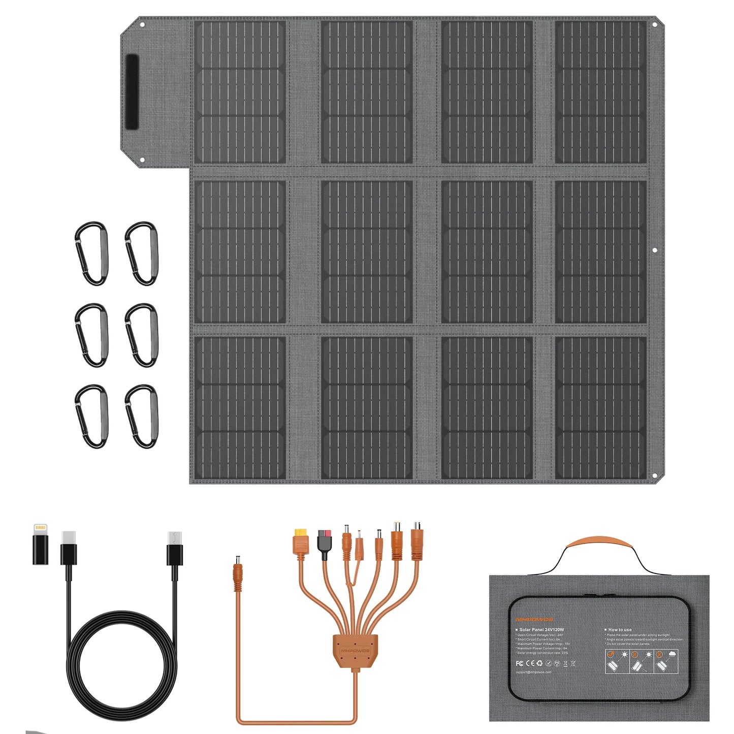 120W/ 80W Foldable Solar Panel Outdoor Emergency Backup Power Supply with USB-C/2xUSB-A/DC Outputs for Powerbank RV