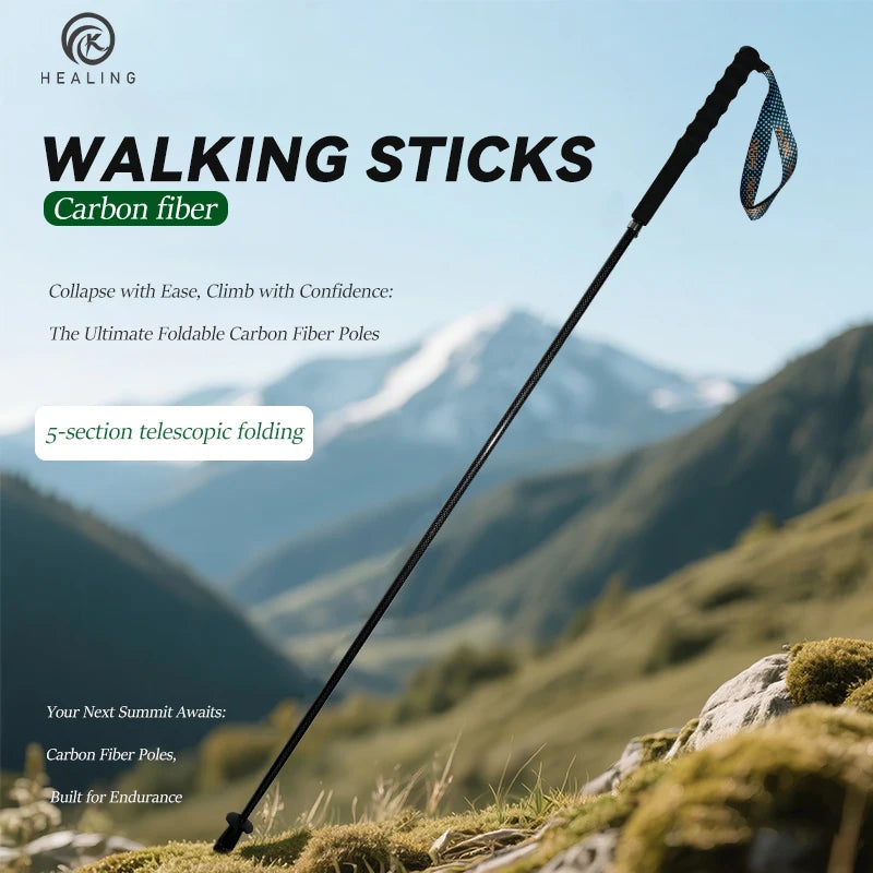 Local + Carbon City Walking Running Sticks Lightweight T800 Carbon Fiber Collapsible Telescopic Pole Hiking Cane Trekking Poles