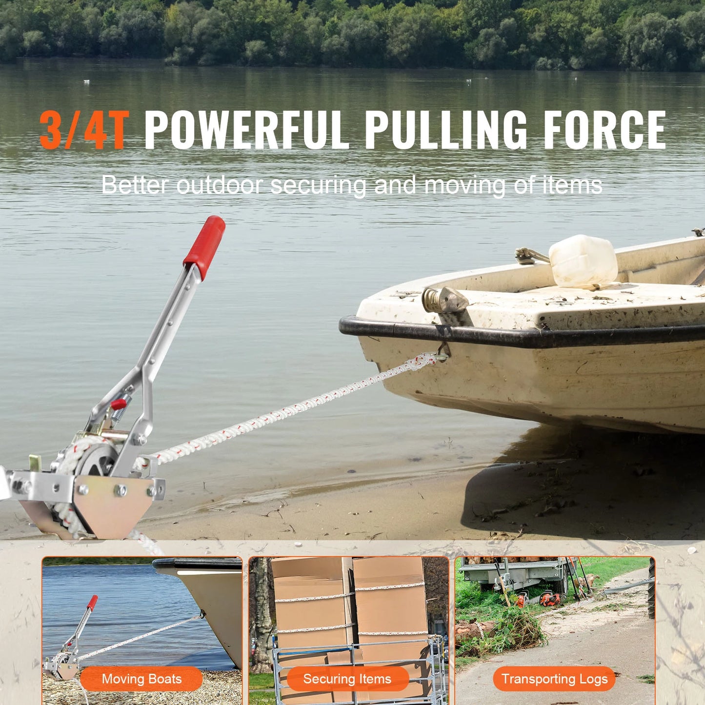 Rope Puller 3/4 T 1653lbs Pulling Capacity with 100' 0.6" Diameter Rope 2 Hook Come Along Winch Heavy Duty Puller Tool