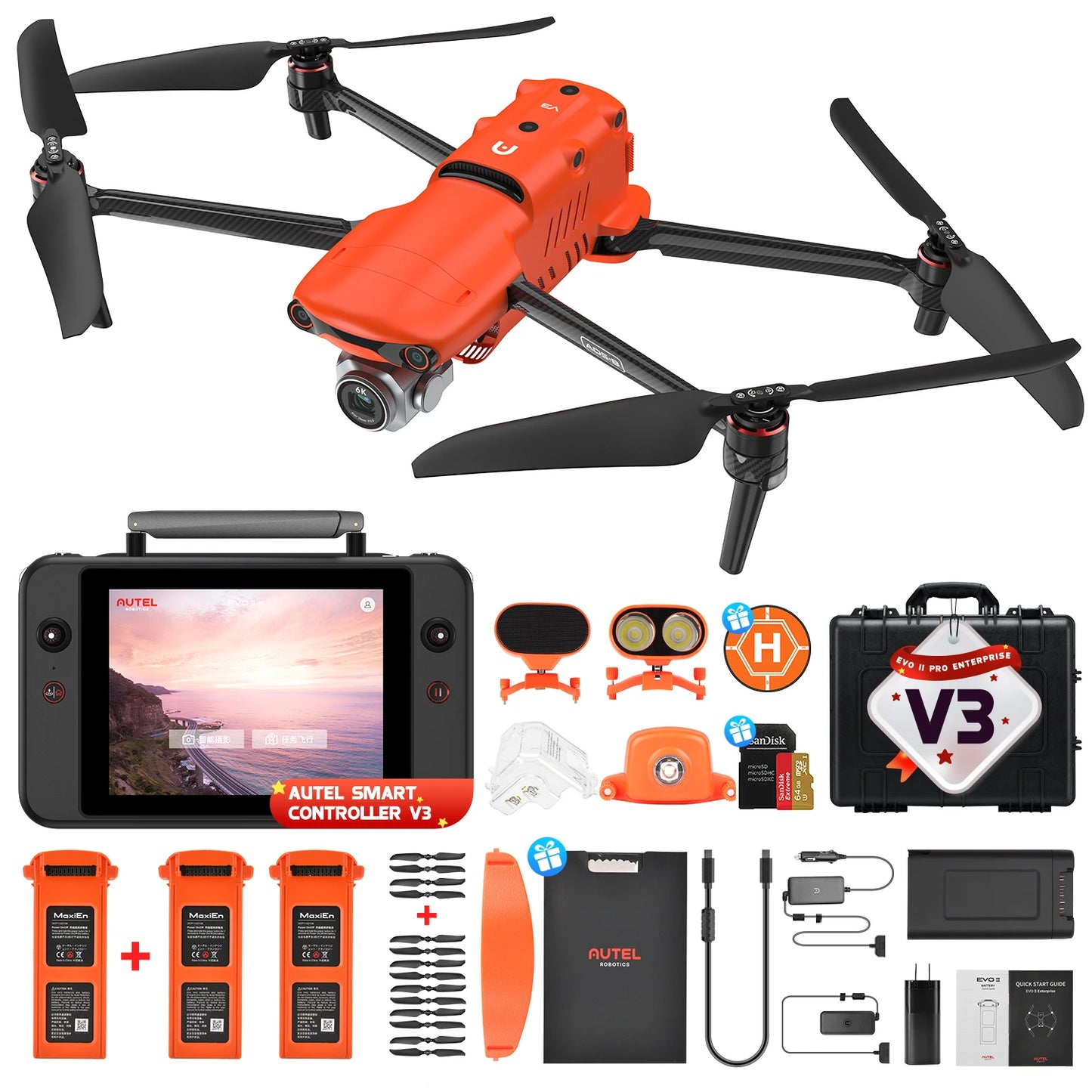 Drone EVO II PRO Enterprise V3 6K 1" CMOS Encryption 15KM Video Transmission Mapping AI Target Recognition IP43