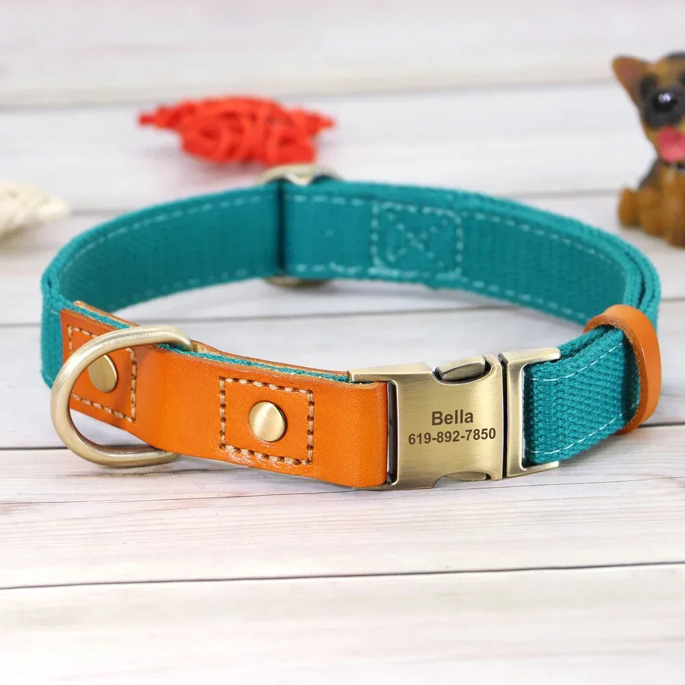 Nylon Custom Dog Puppy Collar Leash Set Personalized Genuine Leather Pet Nameplate ID Tag Accessories Collars Pet Products