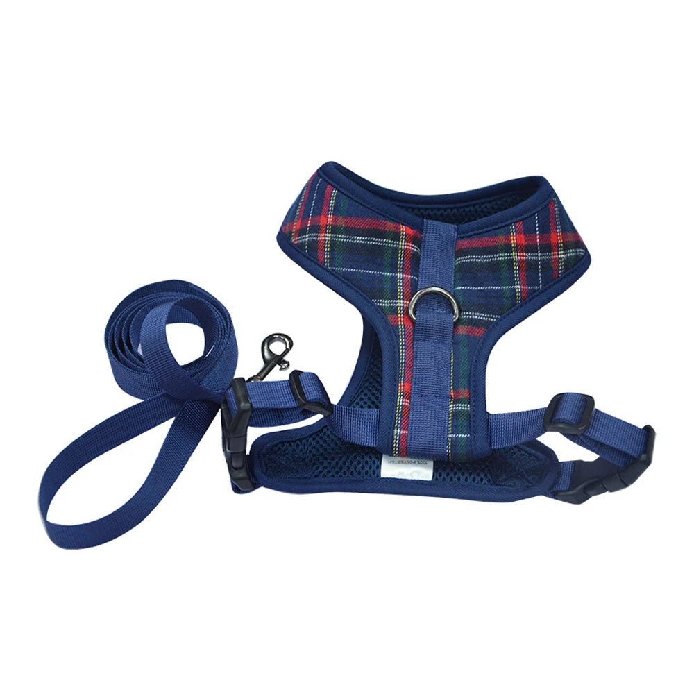 Plaid Pet Harness Leash Set for Small Dogs Adjustable Puppy Cat Harness Vest French Bulldog Chihuahua Pug Outdoor Collar