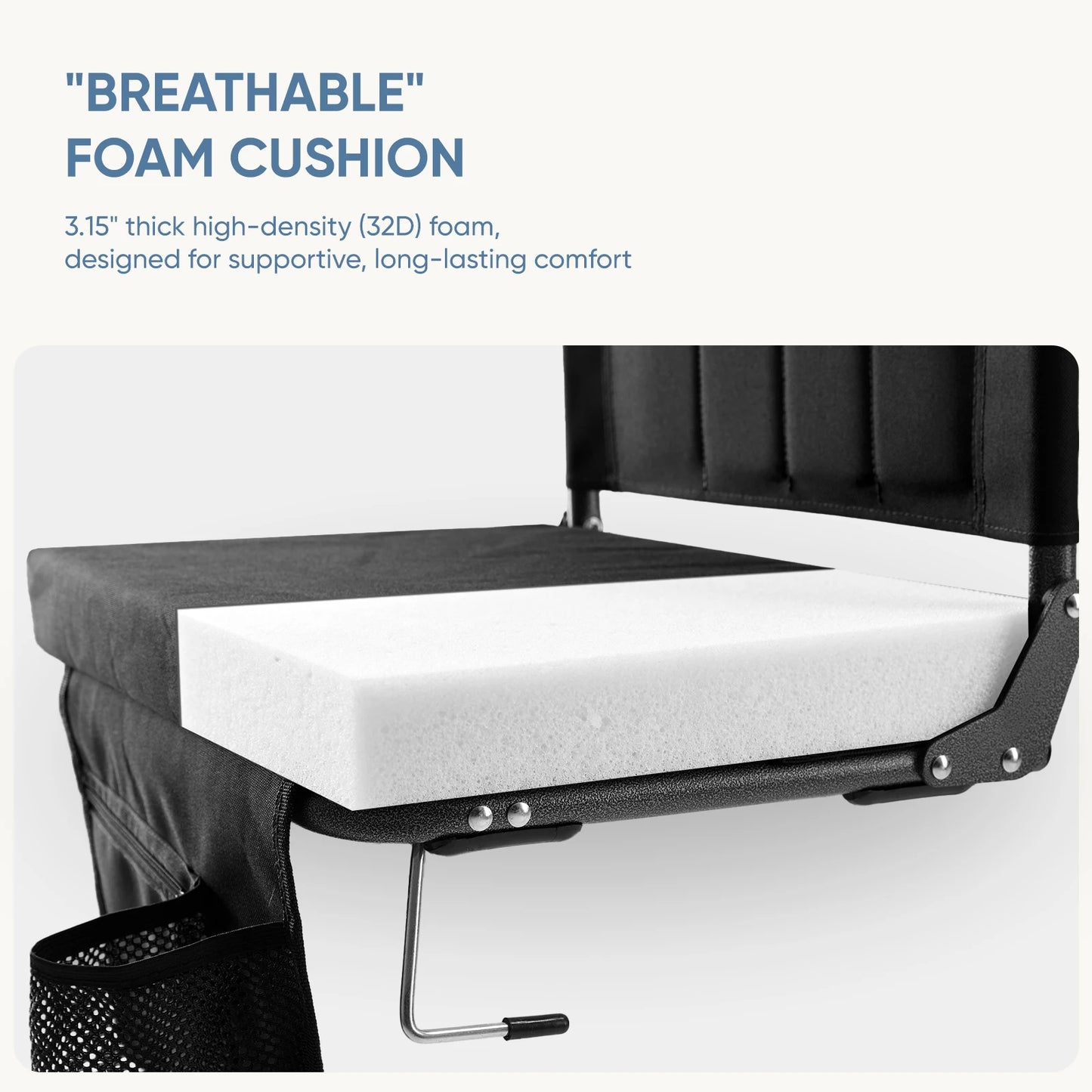 Outdoor Foldable Seat with Back Support Wide Portable Lightweight Chairs with 3.15" Thick Padded Comfortable Seat For Picnic
