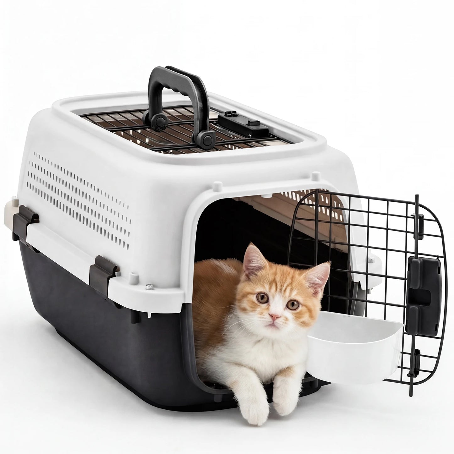 23 Inch Pet Carrier for Small Dogs, Cats, Front Top Load Wire Door Food Bowl Travel Crate with Enhanced Security Latches